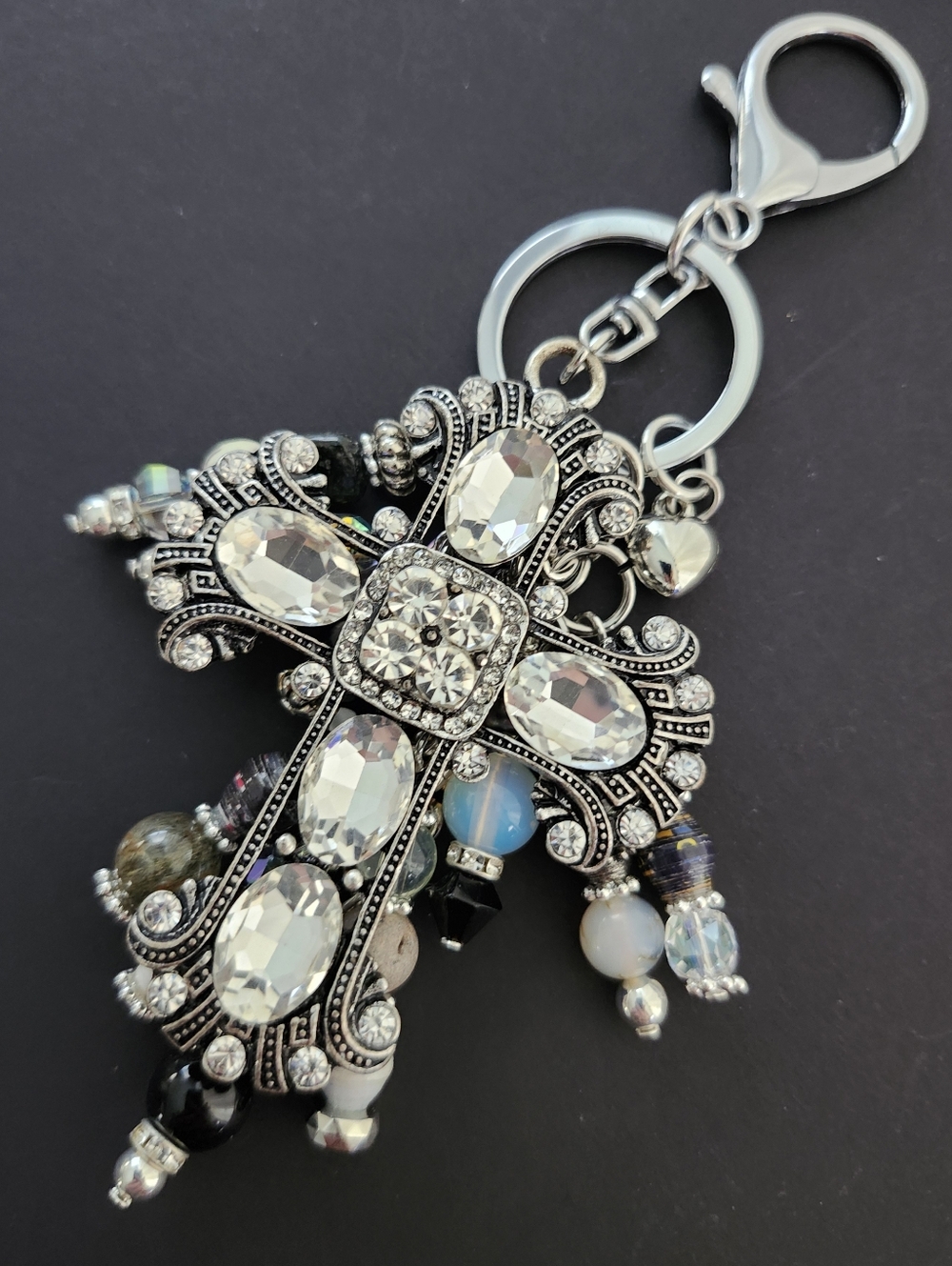 Cross Purse Charm or Keychain Agate Granite Opal Handcrafted